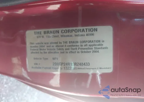 2005 Dodge Grand Caravan Se z USA, uszkodzony, nr VIN 2D8GP24R15R248433